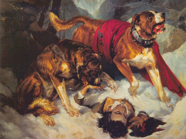 Alpine Mastiffs Reanimating a Distressed Traveller (1820) festmény