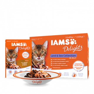 IAMS Delights aszpikos tengeri halas és húsos termékcsalád 
